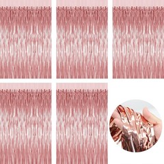 5 Pack Rose Gold Backdrop Birthday Decorations Foil Curtain Backdrop Bachelor…