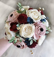 Burgundy & Pink Bridal Bouquet Blush Sola Wood Flower Artificial Bridesmaid Prom