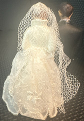 Vintage 1950’s Coast Novelty Porcelain Wedding Cake Topper 4” Lace Dress w/Veil