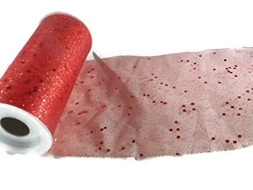 Red Glitter Sequin Tulle Ribbon – 8 yards x 6 Inches
