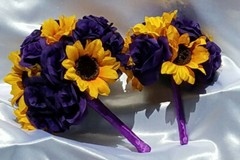 24 Pc Wedding Bouquet Set, Purple Rose, Yellow Sunflowers, Bouquet Package