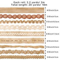 9 Rolls Burlap Lace Ribbon – Natural Jute Ribbon Boho Ribbons Rustic Ribbons