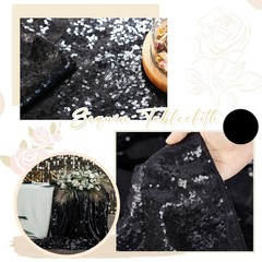 Fanqisi Black Sequin Table Cloth Skirt Party 132″ x 90″ (Rectangular),
