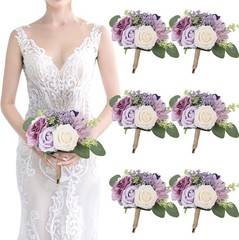 Artificial Bridesmaid Bouquets 6 Pcs – 7 Inch Pre-made Bridesmaids Bouquet Sm…