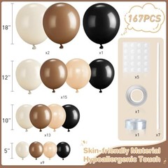 Black Brown Nude White Balloon Garland Arch Kit, 167Pcs Black Brown White