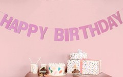 Prestrung Happy Birthday Banner – Pink Birthday Sign Garland Bunting, Decorat…