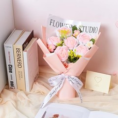 Crochet Flower Bouquet Handmade Knitted Flowers Roses Bouquet for Wedding Pink