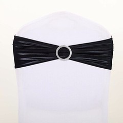 10 Black Metallic Spandex Chair Sashes with Silver Buckles Wedding Decorations