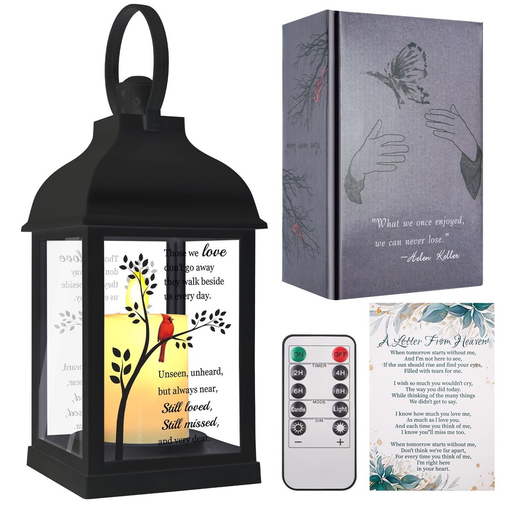 Memorial Lantern with Card – Sympathy Gift for Loss of Mom/Dad/Loved Black