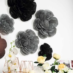 12 pack 7″ 9″ 11″ Black and Charcoal Grey Tissue Paper Peony Flowers Backdrop
