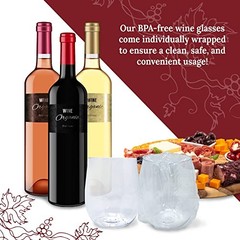 (20 Pack Disposable Wine Glasses 12 oz | Stemless Plastic Wine Glasses for