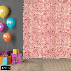 3D Flower Wall Panel-12pcs Artificial Flower Wall Background Silk Rose Wedding