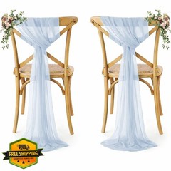 MDS 10 pcs Baby Blue Chiffon Chair Sashes