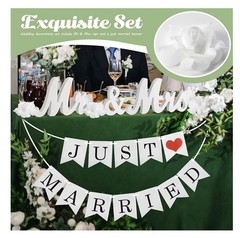 White Wooden Mr and Mrs Signs for Wedding Table, with Just Married Banner NEW