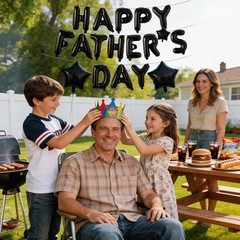 16 Inch “HAPPY FATHER’S DAY” Balloons Banner with 18 Inch Star Balloons –