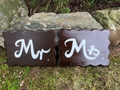 Mr Mrs Wooden Wedding Signs (Set Of Two Signs), Brown White Color