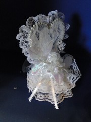 New Elegant Lace Covered Heart Mirror with shimmering flower Wedding CakeTop #83