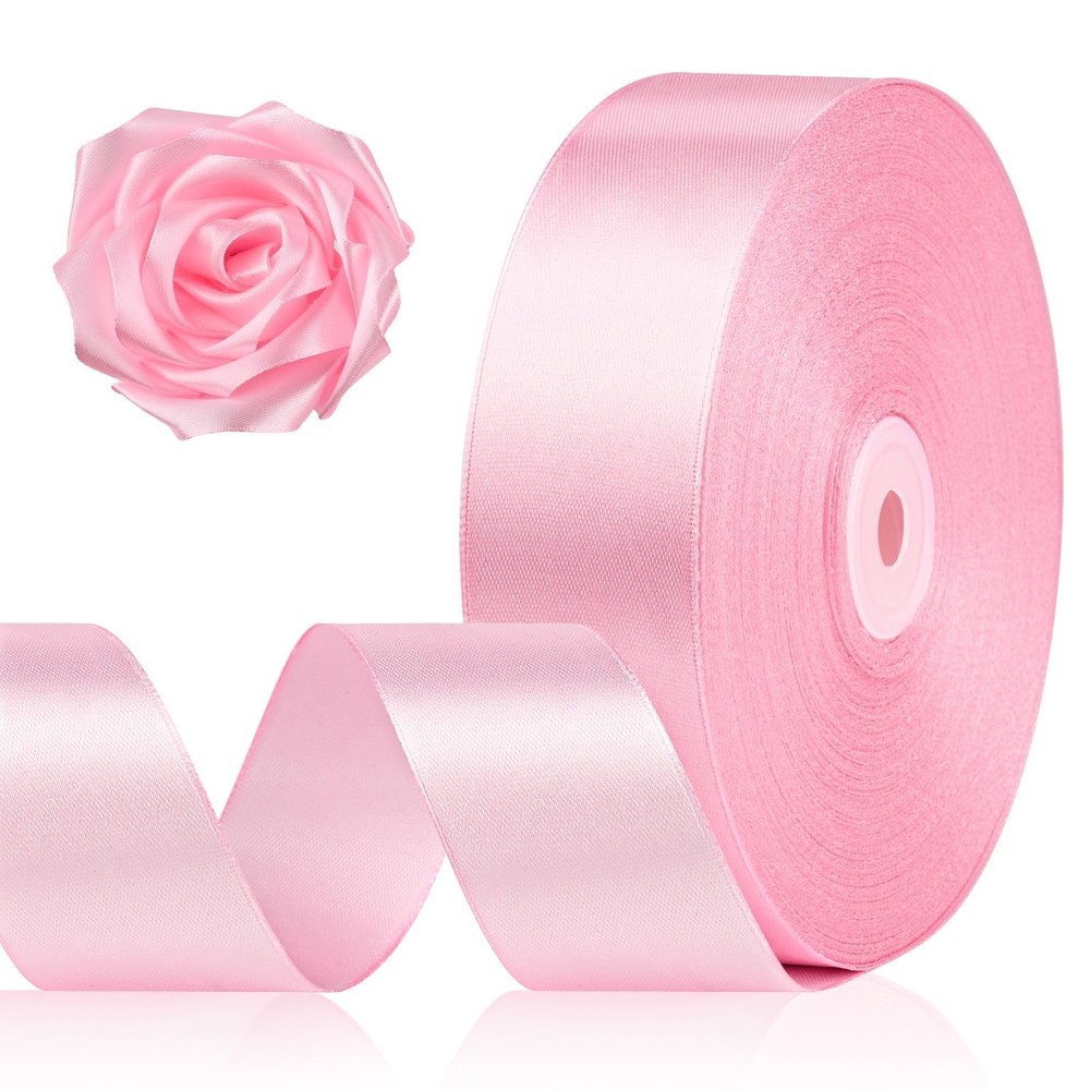 1-1/2 Inch 100 Yards Pink Satin Ribbon, Solid Fabric Ribbon Roll for Flower B…