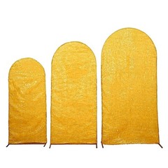 3 GOLD Metallic Tinsel Round Top Arch Polyester STAND COVERS Set Party Events