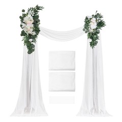 Artificial Wedding Arch Flowers Kit White With 2 Pcs Flowers 2 Pcs Drapes