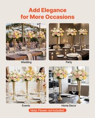 VEVOR 12 PCS Wedding Flower Vase 21.7in Tall Trumpet Table Centerpieces Gold