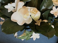Stephanotis & White Rose Candle Rings, Dk Green Leaves-10″Dia . Set Of 14