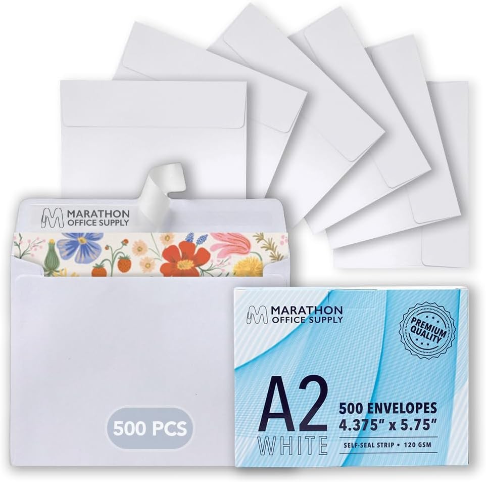MOS A2 White Envelopes 4.4 x 5.75 Inch 500 Pack — Self-Seal A2,