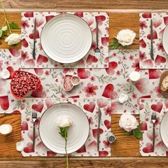 Hearts Floral Sweet Valentine’s Placemats Set of 4, 12×18 Inch Wedding