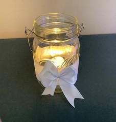 lighted hanging mason jar with hydrangea stem set of 2……you pick color of ribbon