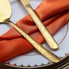 Gold Wedding Cake Knife and Server Set,Titanium Gold Plating With Unique Pattern