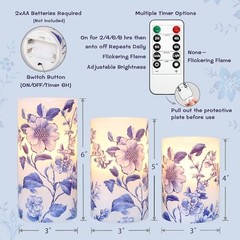 Flameless Candles Blue and White Porcelain Floral Chinoiserie Decor Battery
