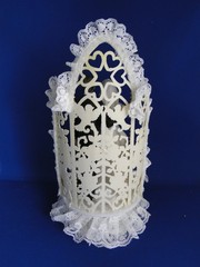 New Vintage Elegant Chapel Window Porcelain Bride & Groom Wedding caketop #392