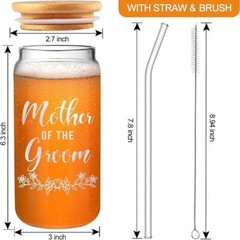 Mother Of The Groom Glass Cups With Lids Straws For Wedding Engagement shower