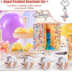 144 Piecces Angel Keychain with Baptism Favor Boxes Kraft Paper Alloy Keys Rings