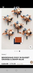 Bridesmaid Russet Orange & Denim Blue bouquets, Boutonnieres, & Decorations NEW