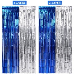 6Pack 3.3Ft x 6.6Ft Graduation Foil Fringe Curtain Backdrop Decorations, Blue…