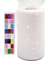 Sequin Glitter Tulle Fabric Roll, 6 Inch By 50 Yards, White Net Ribbon