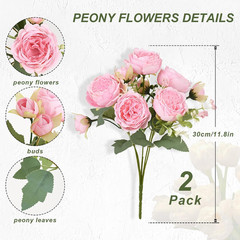 2 Packs Peonies Artificial Flowers, Light Pink Artificial Peonies, Silk Peonies