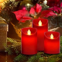 Flameless Battery Operated LED Candles, Remote 3 PACK with Remote Control Red