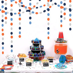 Blue-Silver Orange Space Party-Decorations Streamers-Garland – 52Ft Graduation 2