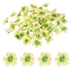 100Pcs Fake Silk Flower Heads, Artificial Cherry Blossom Wedding, Yellow/Green