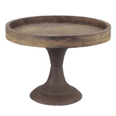 Stonebriar Rustic Worn Natural Wood and Metal Pedestal Tray, 11.8″, Brown