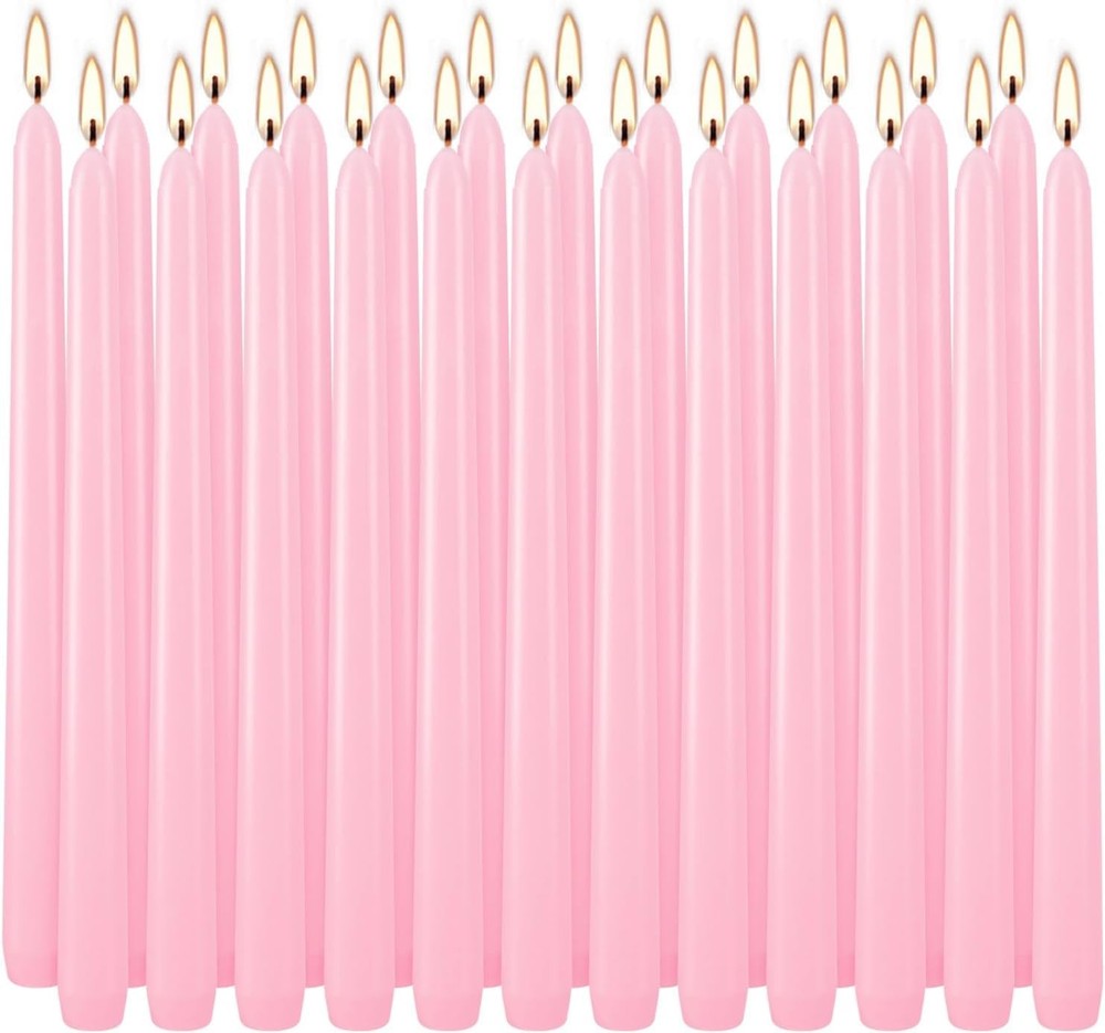 YOROXRG 24 Pink Taper Candles, 7-8 Hr Burn, Unscented, Smokeless, .75″x10″
