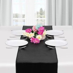 5 Pack Black Satin Table Runner 12 x 108 Inches Long, Bright Satin Silky Smoo…