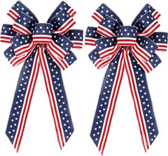 2 Pack 4th of July Decor Bow for Wreath,Red White Blue Stripe Stars Tree Topper
