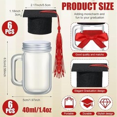 Set of 6 DIY Graduation Mason Jar Party Gifts 1.4 oz Mini Graduation Cap – New