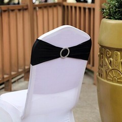 10 Black Metallic Spandex Chair Sashes with Silver Buckles Wedding Decorations
