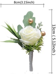 2pcs Boutonniere for Men Wedding, Groom Groomsman Artificial White Rose Flowe…