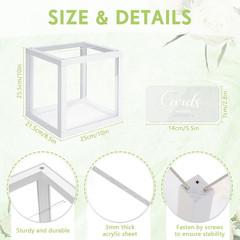 Clear Wedding Card Box with Slot 10 x 10 x 8.5 Large Acrylic Card Box for Party