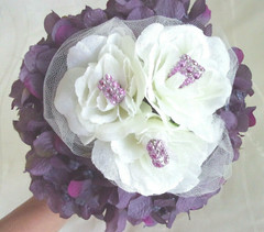 Wedding Bride Bridesmaid Bouquet Silk Dark Hydrangea Off White Roses NEW ON SALE